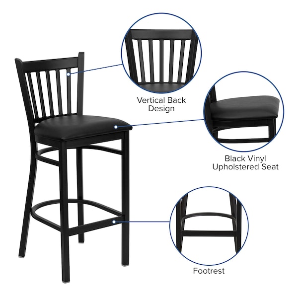 Flash Furniture Restaurant Stool, Vertical Back, Blk Seat - XU-DG-6R6B-VRT-BAR-BLKV-GG