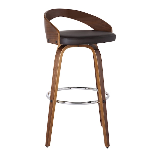Armen Living Sonia 30" Bar Height Swivel Brown Faux Leather and Walnut Wood Bar Stool - LCSOBABRWA30