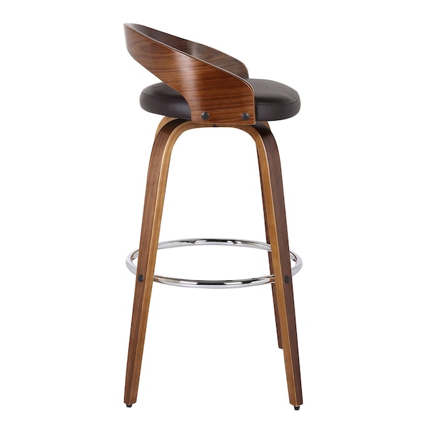Armen Living Sonia 30" Bar Height Swivel Brown Faux Leather and Walnut Wood Bar Stool - LCSOBABRWA30