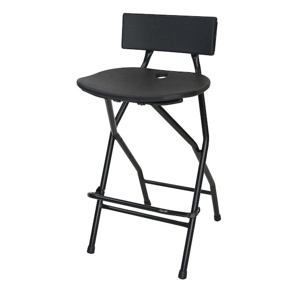 Atlas Commercial Products Folding Bar Stool with Backrest, Black - FBS2BLCK