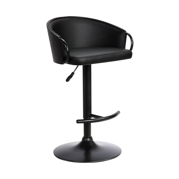 Armen Living Montego Adjustable Black Faux Leather Swivel Barstool in Black Powder Coated Finish - LCMGBABLBL
