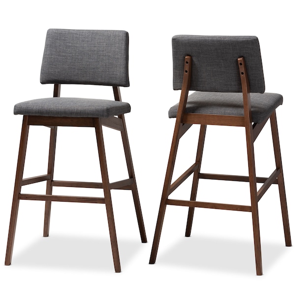 Baxton Studio Colton Dark Gray Upholstered and Walnut-Finished Wood Bar Stool, PK2 - 152-9248