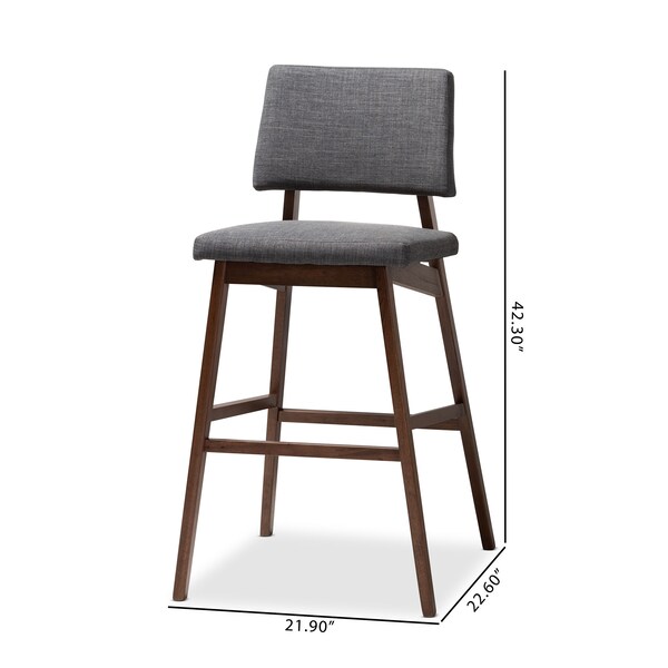 Baxton Studio Colton Dark Gray Upholstered and Walnut-Finished Wood Bar Stool, PK2 - 152-9248