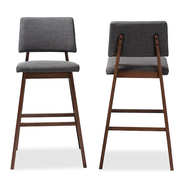 Baxton Studio Colton Dark Gray Upholstered and Walnut-Finished Wood Bar Stool, PK2 - 152-9248