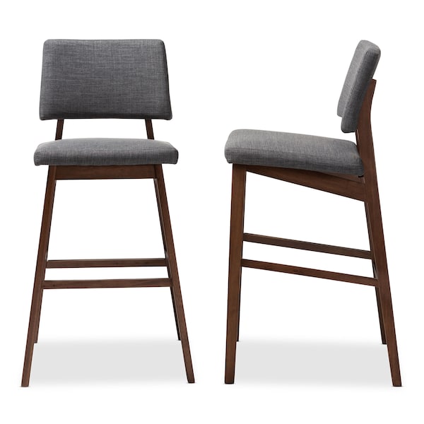 Baxton Studio Colton Dark Gray Upholstered and Walnut-Finished Wood Bar Stool, PK2 - 152-9248