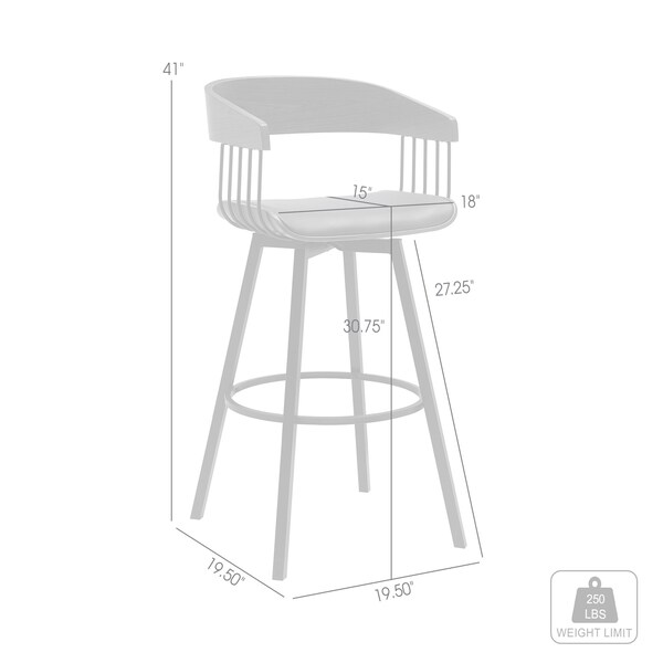 Armen Living Athena 31in Swivel Walnut Wood Bar Stool in Black Faux Leather with Black Metal - LCATBAWABLK30