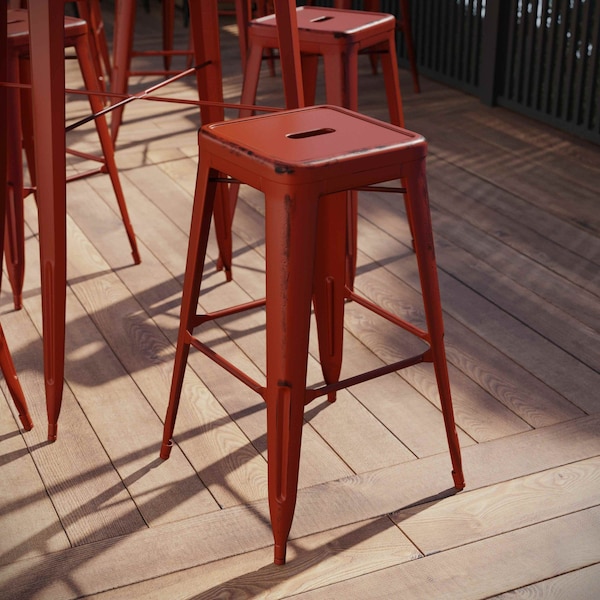 Flash Furniture 30" High Backless Distressed Red Metal Barstool - ET-BT3503-30-RD-GG