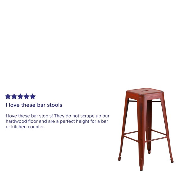 Flash Furniture 30" High Backless Distressed Red Metal Barstool - ET-BT3503-30-RD-GG