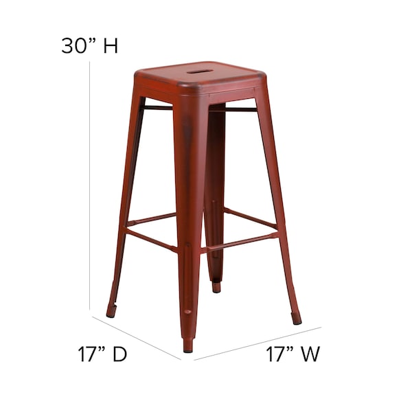 Flash Furniture 30" High Backless Distressed Red Metal Barstool - ET-BT3503-30-RD-GG