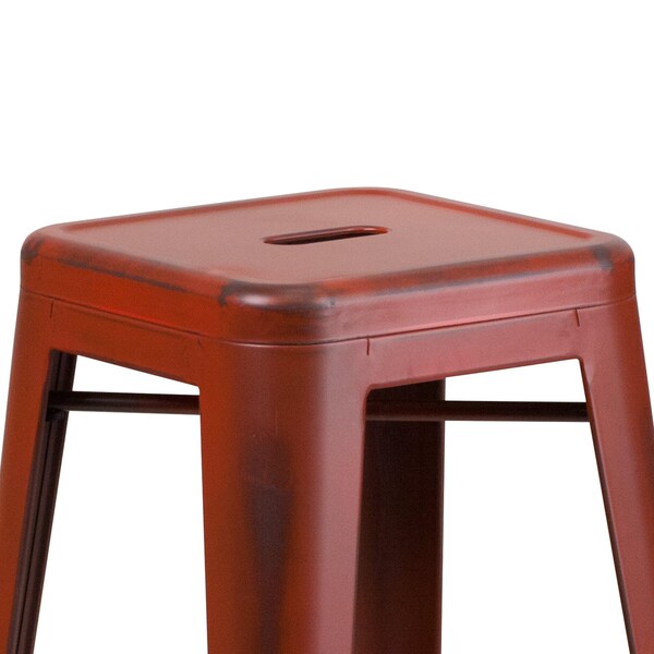 Flash Furniture 30" High Backless Distressed Red Metal Barstool - ET-BT3503-30-RD-GG