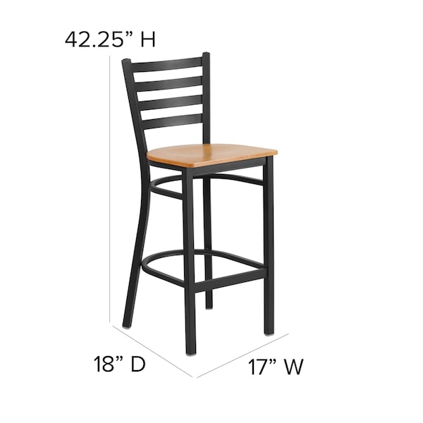 Flash Furniture Restaurant Stool, Ladder Back, Nat Seat, Seat Height Range: 29" - XU-DG697BLAD-BAR-NATW-GG