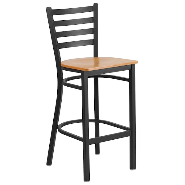 Flash Furniture Restaurant Stool, Ladder Back, Nat Seat, Seat Height Range: 29" - XU-DG697BLAD-BAR-NATW-GG