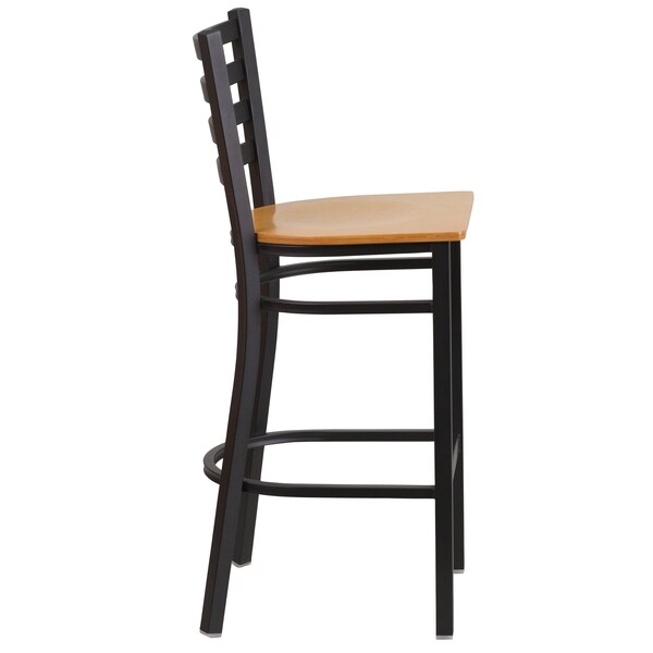 Flash Furniture Restaurant Stool, Ladder Back, Nat Seat, Seat Height Range: 29" - XU-DG697BLAD-BAR-NATW-GG