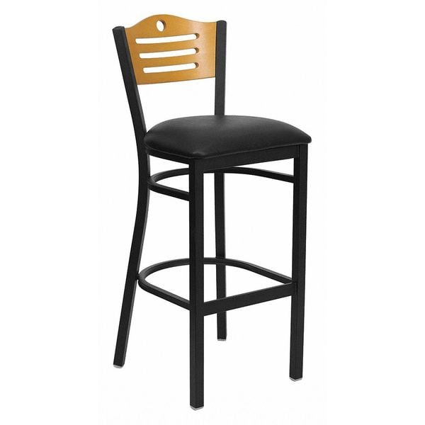Flash Furniture Slat Stool, Blk/Natural, Blk Vinyl Seat - XU-DG-6H3B-SLAT-BAR-BLKV-GG