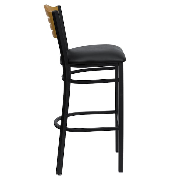 Flash Furniture Slat Stool, Blk/Natural, Blk Vinyl Seat - XU-DG-6H3B-SLAT-BAR-BLKV-GG