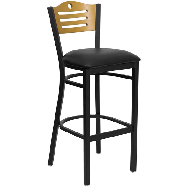 Flash Furniture Slat Stool, Blk/Natural, Blk Vinyl Seat - XU-DG-6H3B-SLAT-BAR-BLKV-GG