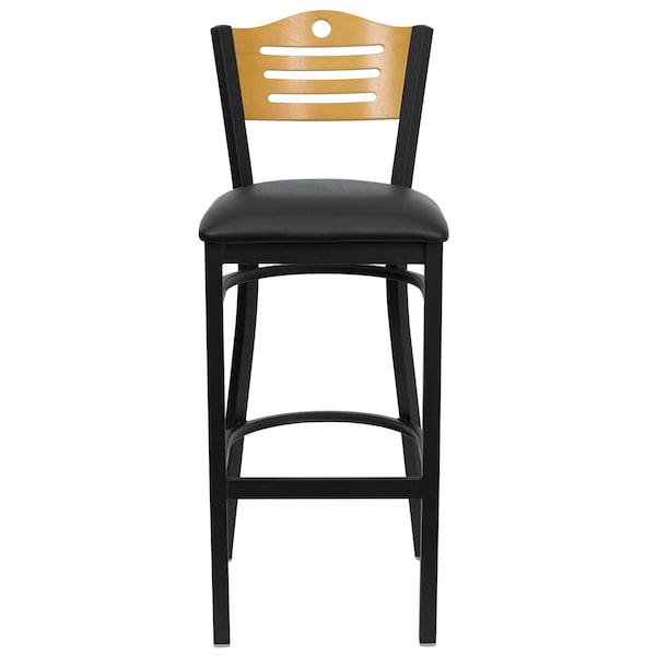 Flash Furniture Slat Stool, Blk/Natural, Blk Vinyl Seat - XU-DG-6H3B-SLAT-BAR-BLKV-GG