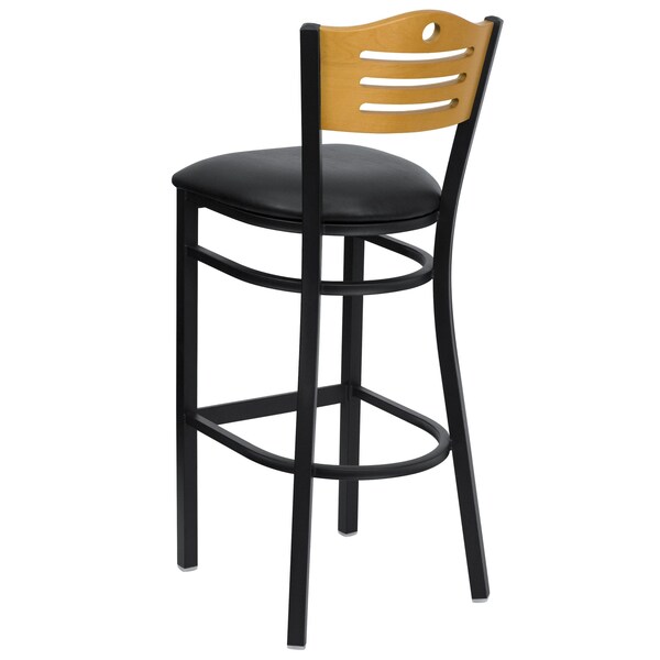 Flash Furniture Slat Stool, Blk/Natural, Blk Vinyl Seat - XU-DG-6H3B-SLAT-BAR-BLKV-GG