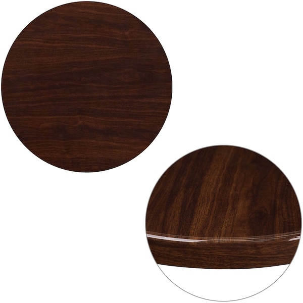 Flash Furniture Round High-Gloss Walnut Resin Table Top - TP-WAL-24RD-GG
