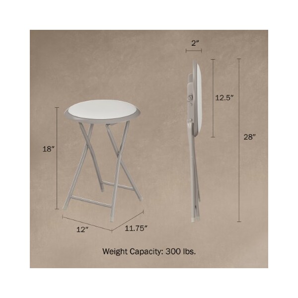 Hastings Home Folding Stool, Heavy Duty 18-Inch Collapsible Padded Round with 300-pound Capacity for Dorm, (White) - 502547OSV