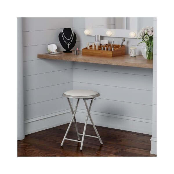 Hastings Home Folding Stool, Heavy Duty 18-Inch Collapsible Padded Round with 300-pound Capacity for Dorm, (White) - 502547OSV