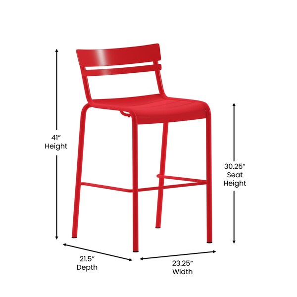 Flash Furniture Red All-Weather Steel Bar Stool - XU-CH-10318-B-RED-GG