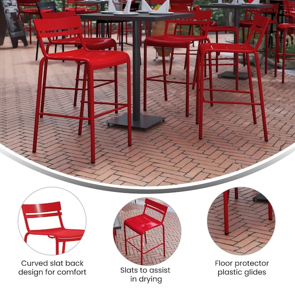 Flash Furniture Red All-Weather Steel Bar Stool - XU-CH-10318-B-RED-GG
