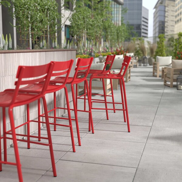 Flash Furniture Red All-Weather Steel Bar Stool - XU-CH-10318-B-RED-GG