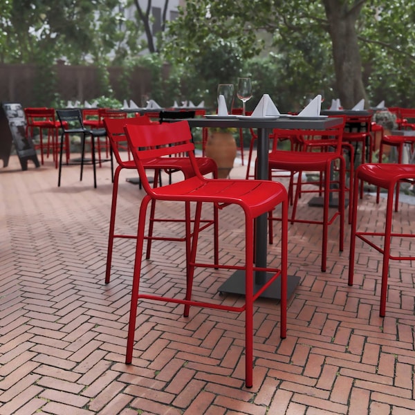 Flash Furniture Red All-Weather Steel Bar Stool - XU-CH-10318-B-RED-GG