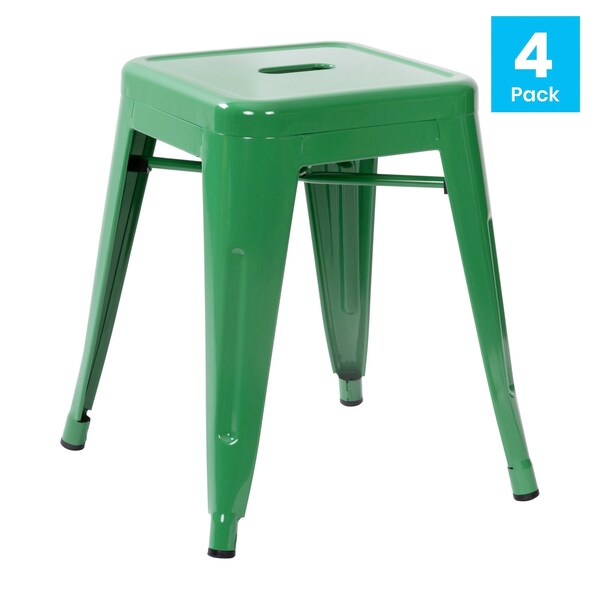 Flash Furniture 18 Inch Green Metal Stool, 4PK - ET-BT3503-18-GN-GG