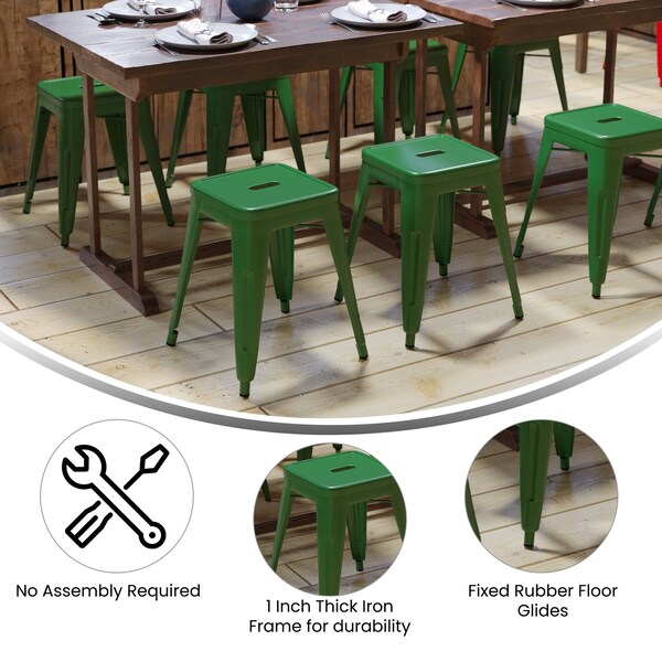 Flash Furniture 18 Inch Green Metal Stool, 4PK - ET-BT3503-18-GN-GG
