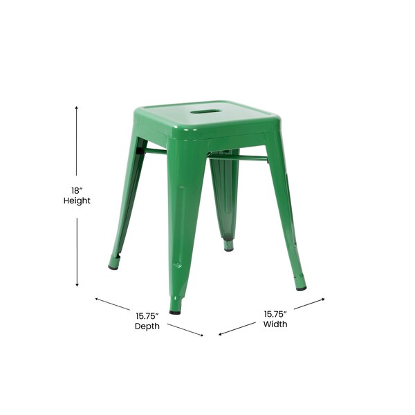Flash Furniture 18 Inch Green Metal Stool, 4PK - ET-BT3503-18-GN-GG