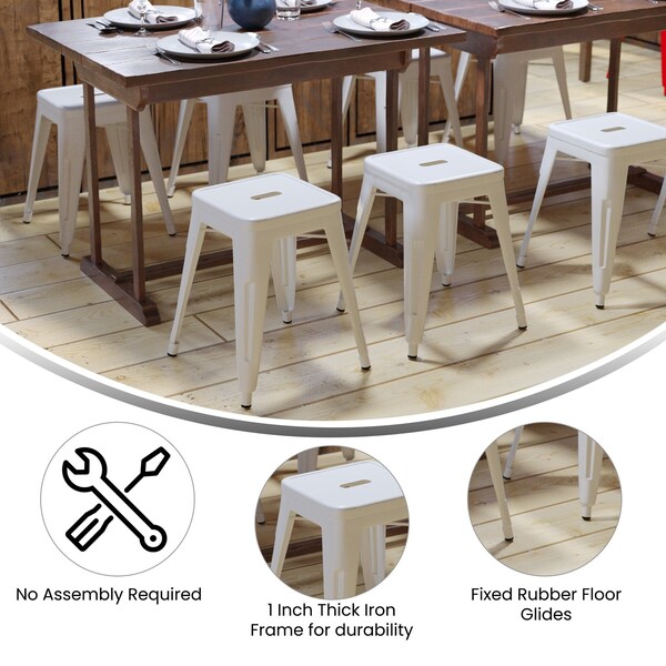 Flash Furniture 18 Inch White Metal Stool, 4PK - ET-BT3503-18-WH-GG