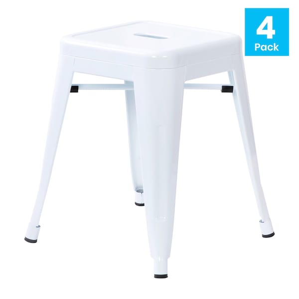 Flash Furniture 18 Inch White Metal Stool, 4PK - ET-BT3503-18-WH-GG