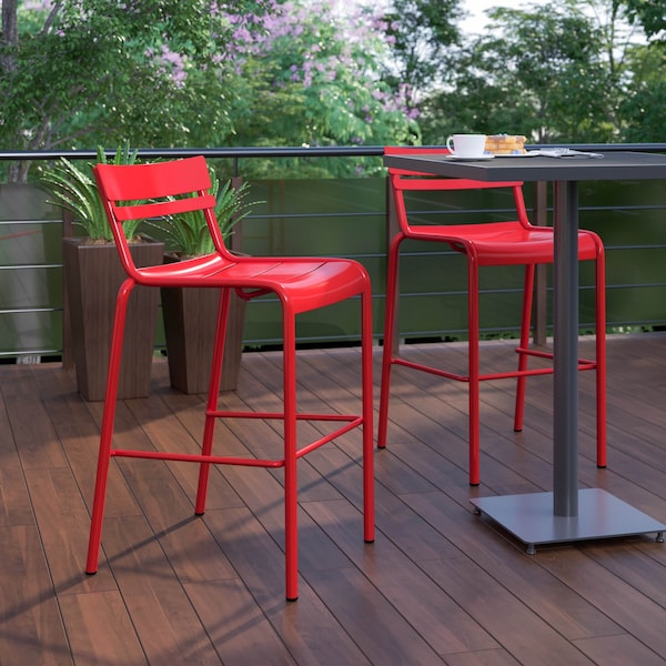 Flash Furniture Red All-Weather Steel Bar Stool, 2PK - 2-XU-CH-10318-B-RED-GG