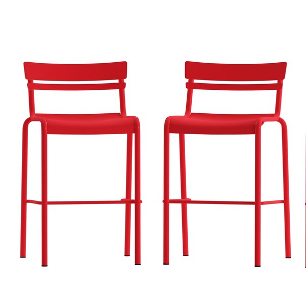 Flash Furniture Red All-Weather Steel Bar Stool, 2PK - 2-XU-CH-10318-B-RED-GG