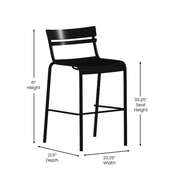 Flash Furniture Black All-Weather Steel Bar Stool, 4PK - 4-XU-CH-10318-B-BK-GG