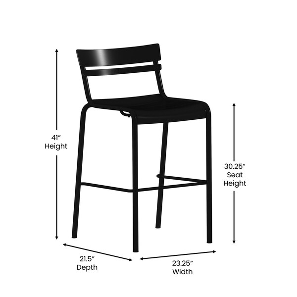 Flash Furniture Black All-Weather Steel Bar Stool, 2PK - 2-XU-CH-10318-B-BK-GG
