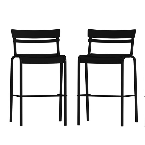 Flash Furniture Black All-Weather Steel Bar Stool, 2PK - 2-XU-CH-10318-B-BK-GG