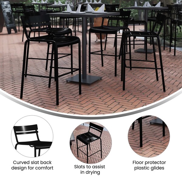Flash Furniture Black All-Weather Steel Bar Stool, 2PK - 2-XU-CH-10318-B-BK-GG