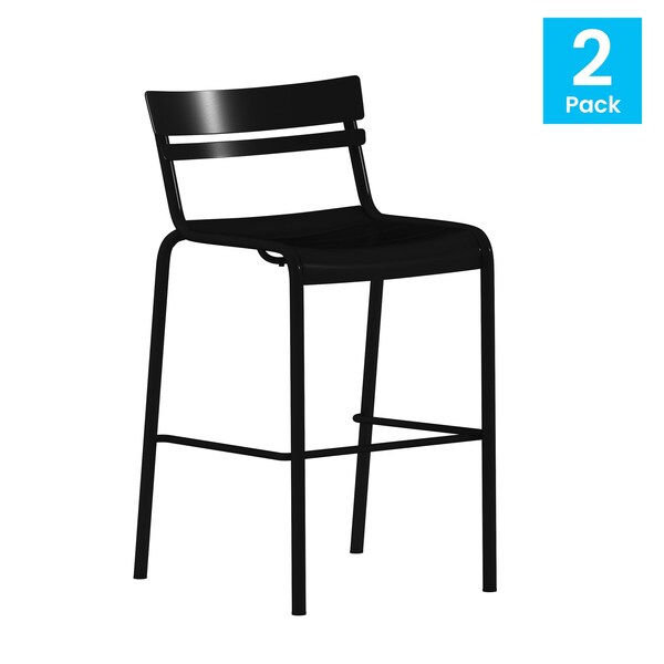 Flash Furniture Black All-Weather Steel Bar Stool, 2PK - 2-XU-CH-10318-B-BK-GG