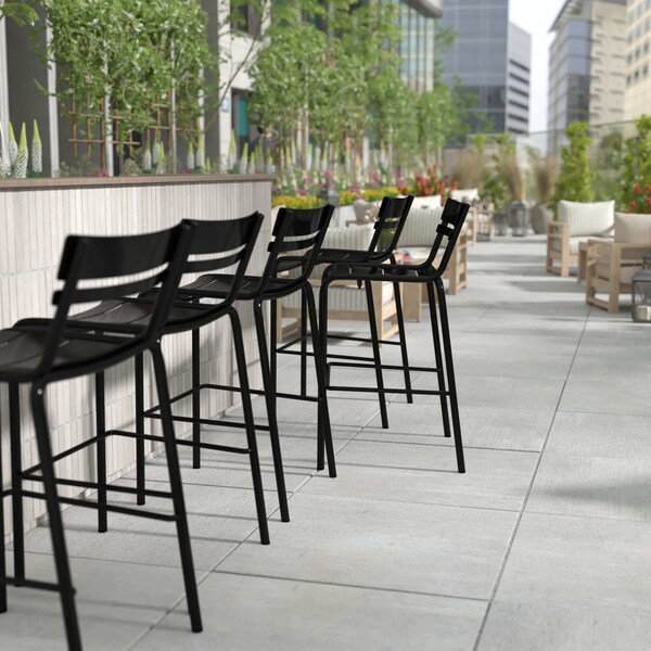 Flash Furniture Black All-Weather Steel Bar Stool, 2PK - 2-XU-CH-10318-B-BK-GG