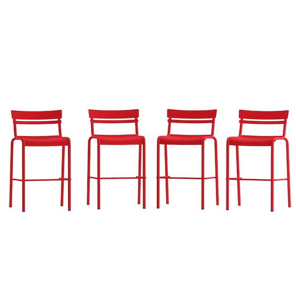 Flash Furniture Red All-Weather Steel Bar Stool, 4PK - 4-XU-CH-10318-B-RED-GG