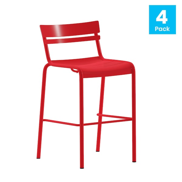 Flash Furniture Red All-Weather Steel Bar Stool, 4PK - 4-XU-CH-10318-B-RED-GG