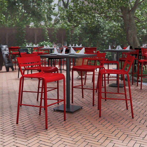 Flash Furniture Red All-Weather Steel Bar Stool, 4PK - 4-XU-CH-10318-B-RED-GG