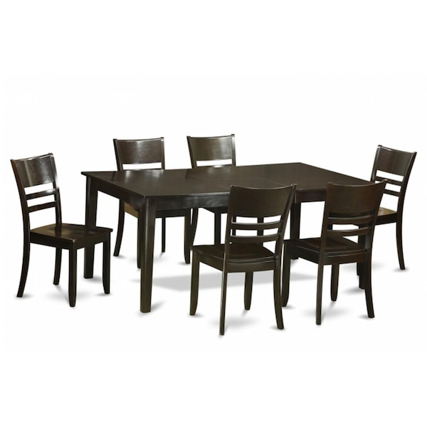 East West Furniture 7 Piece Dining Set-Dining Room Set-Table and 6 Dinette Chairs - HELY7-CAP-W