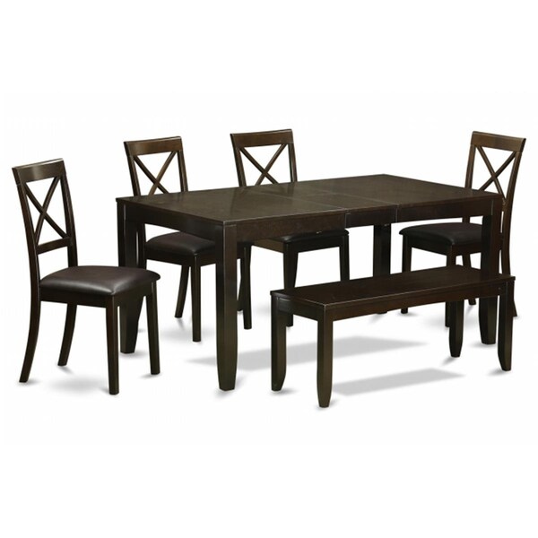 East West Furniture 6 Piece Dining Room Table With Bench-Kitchen Tables Plus 4 Dining Chairs and Bench - LYBO6-CAP-LC