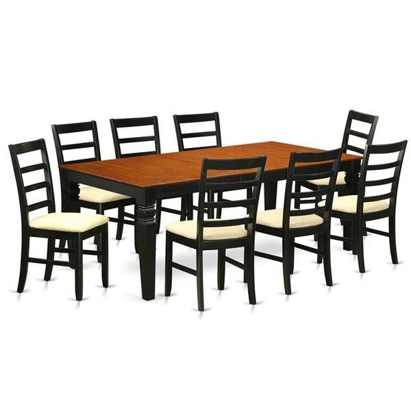 East West Furniture East West Furniture LGPF9-BCH-C Microfiber Table & Chair Set with One Logan Dining Table & 8 Chairs; Black & Cherry - 9 Piece - LGPF9-BCH-C