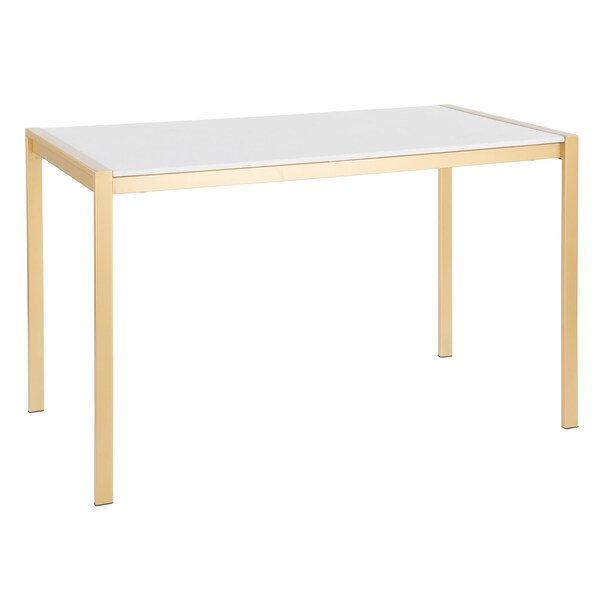 Lumisource Fuji Modern Dining Table in Gold Metal with White Marble Top - DT-FUJ4728 AUWM