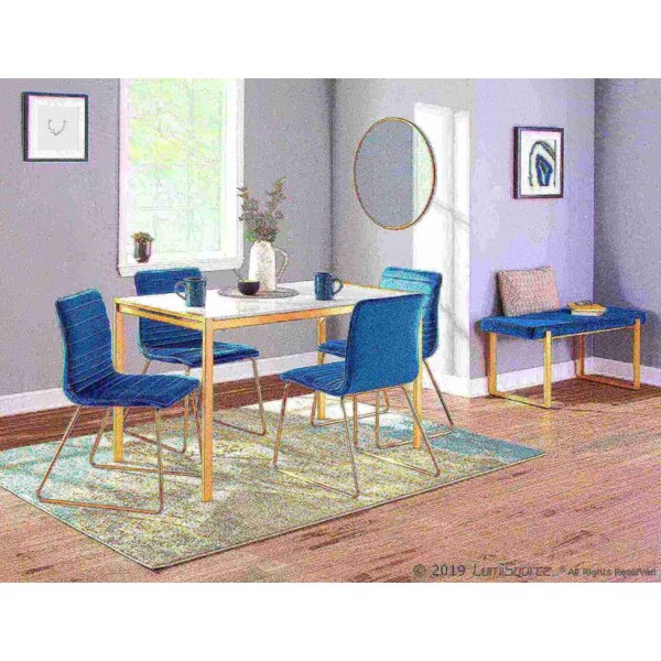 Lumisource Fuji Modern Dining Table in Gold Metal with White Marble Top - DT-FUJ4728 AUWM